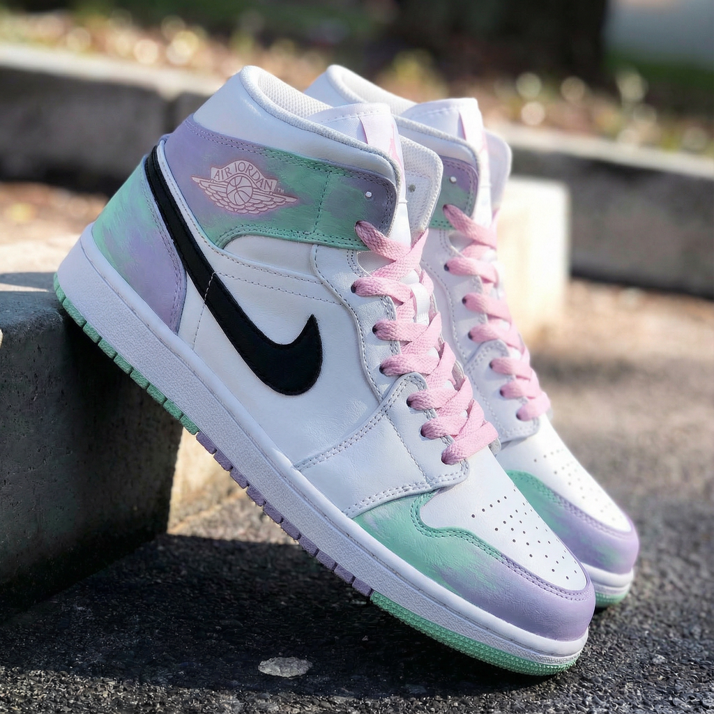 Custom AJ 1s Shoes Baby Pink Mint Green Ombre Design-oicustom