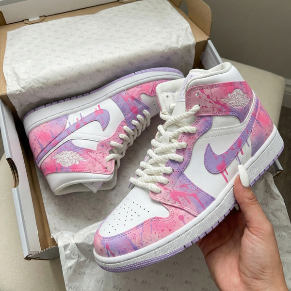 Custom AJ 1s Shoes Baby Pink Purple Splash Design-oicustom