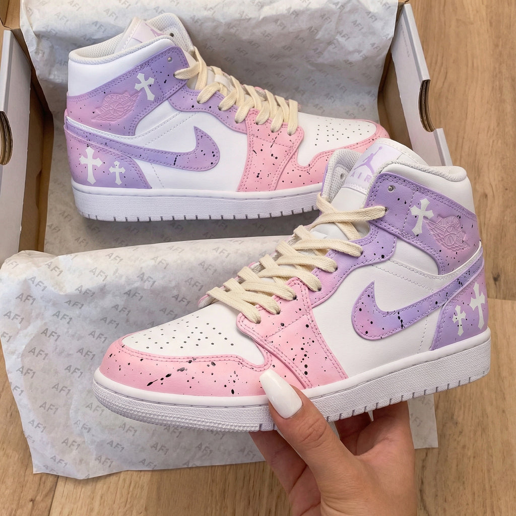 Custom AJ 1s Shoes Baby Pink Purple with Cross Pattern-oicustom