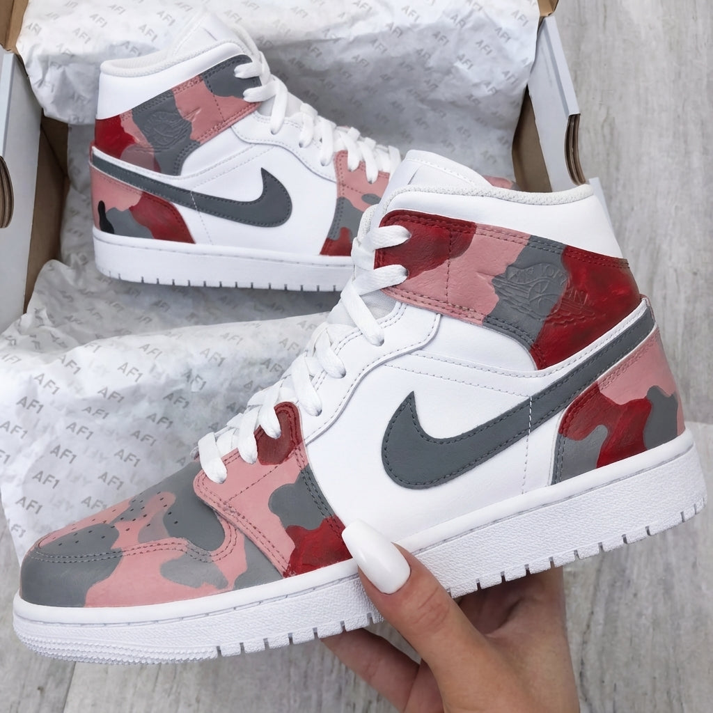 Custom AJ 1s Shoes Baby Pink Red Gray Camo-oicustom