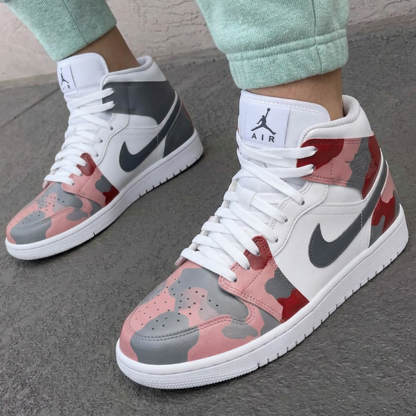 Custom AJ 1s Shoes Baby Pink Red Gray Camo-oicustom