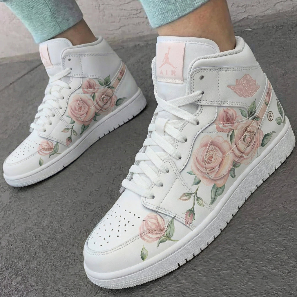 Custom AJ 1s Shoes Baby Pink Rose Pattern-oicustom