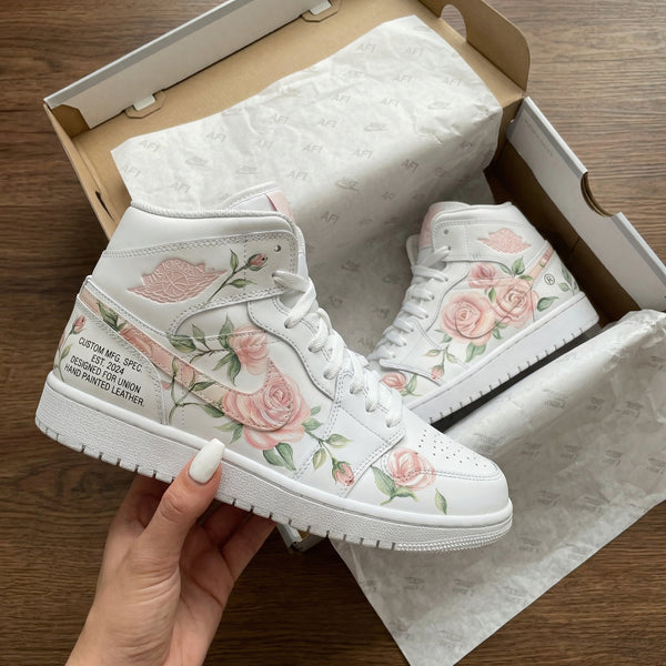 Custom AJ 1s Shoes Baby Pink Rose Pattern-oicustom