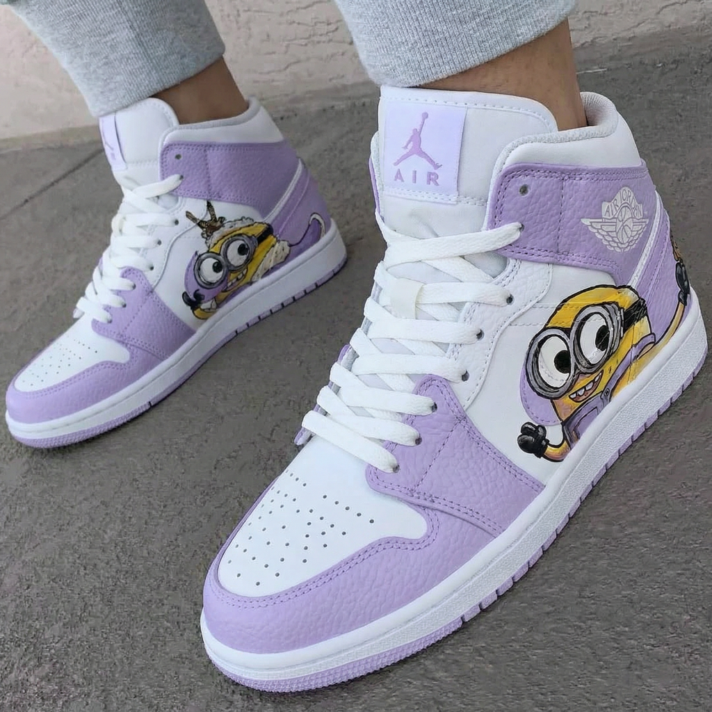 Custom AJ 1s Shoes Baby Purple Minion Design-oicustom