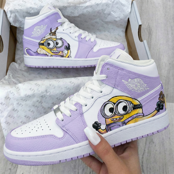 Custom AJ 1s Shoes Baby Purple Minion Design-oicustom