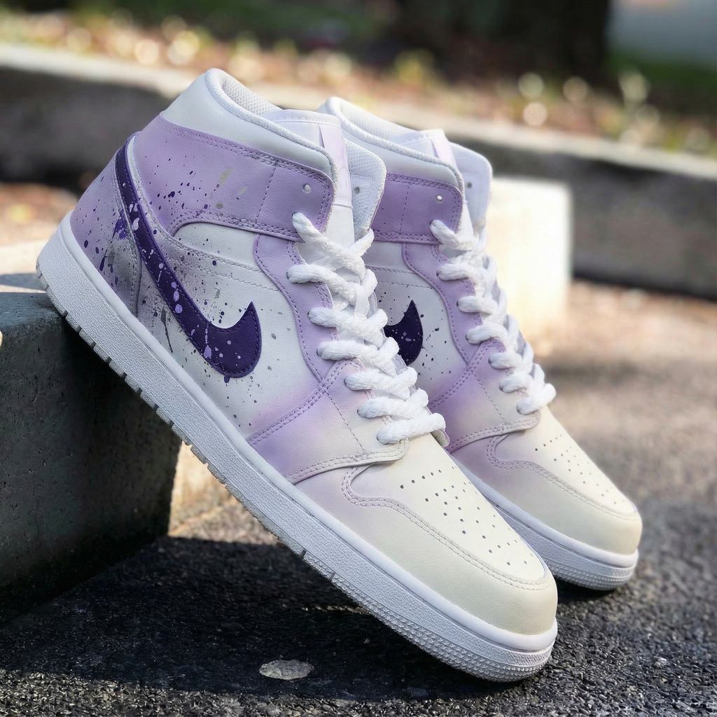 Custom AJ 1s Shoes Baby Purple Purple Splatter Design-oicustom