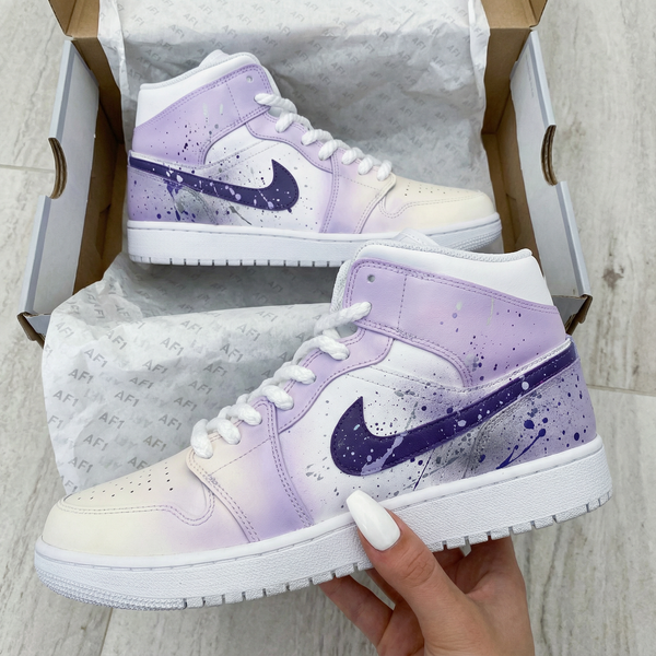 Custom AJ 1s Shoes Baby Purple Purple Splatter Design-oicustom