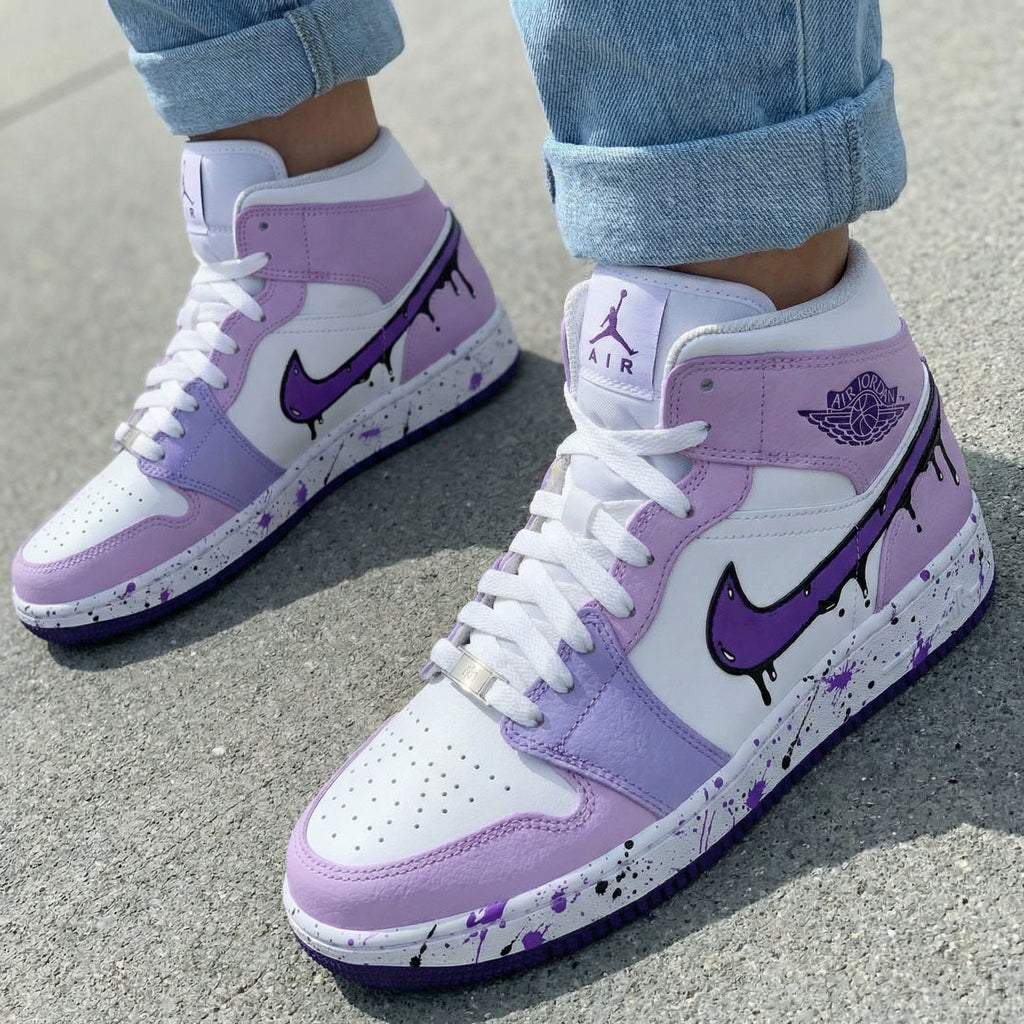 Custom AJ 1s Shoes Baby Purple White Drip Design-oicustom
