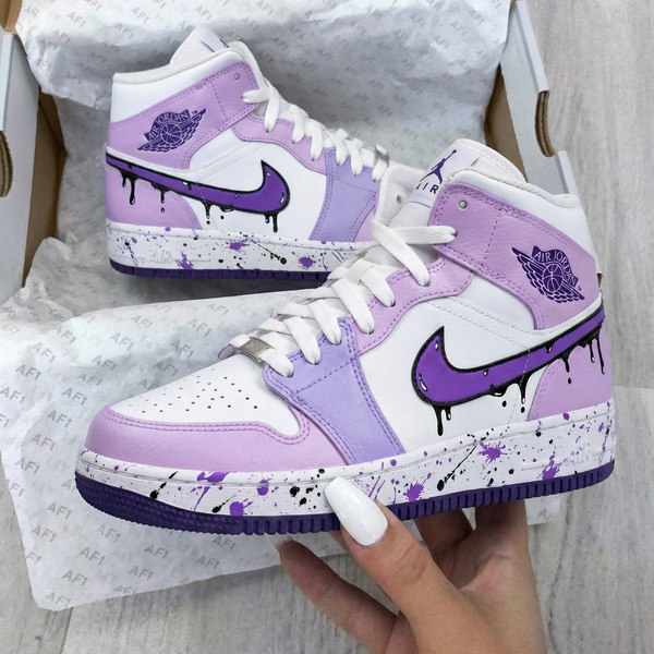 Custom AJ 1s Shoes Baby Purple White Drip Design-oicustom