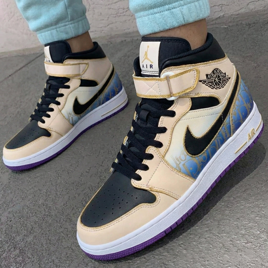 Custom AJ 1s Shoes Beige Black Pattern-oicustom