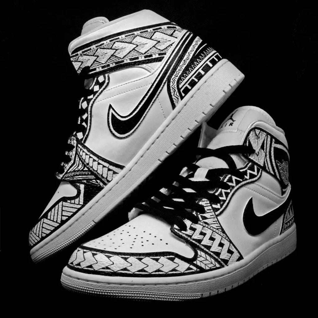 Custom AJ 1s Shoes Black and White Tribal Patterns-oicustom