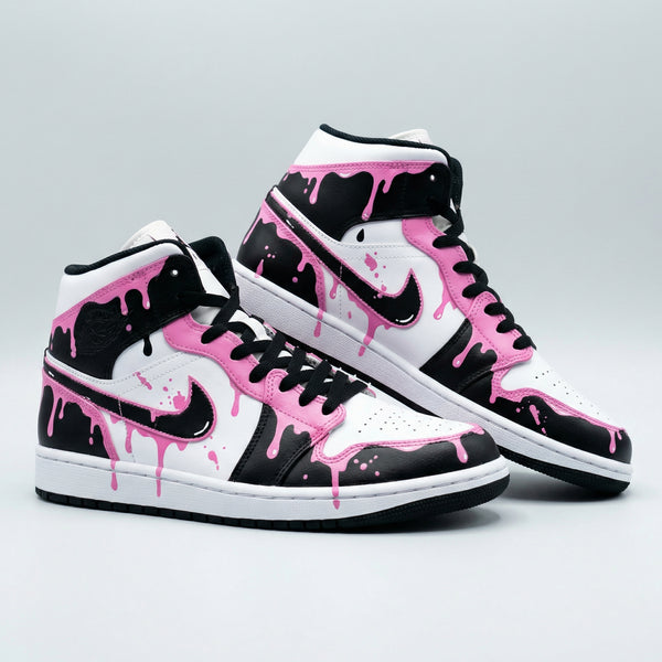 Custom AJ 1s Shoes Black Baby Pink Drip Pattern-oicustom