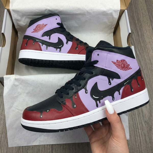 Custom AJ 1s Shoes Black Baby Purple Maroon Drip Design-oicustom