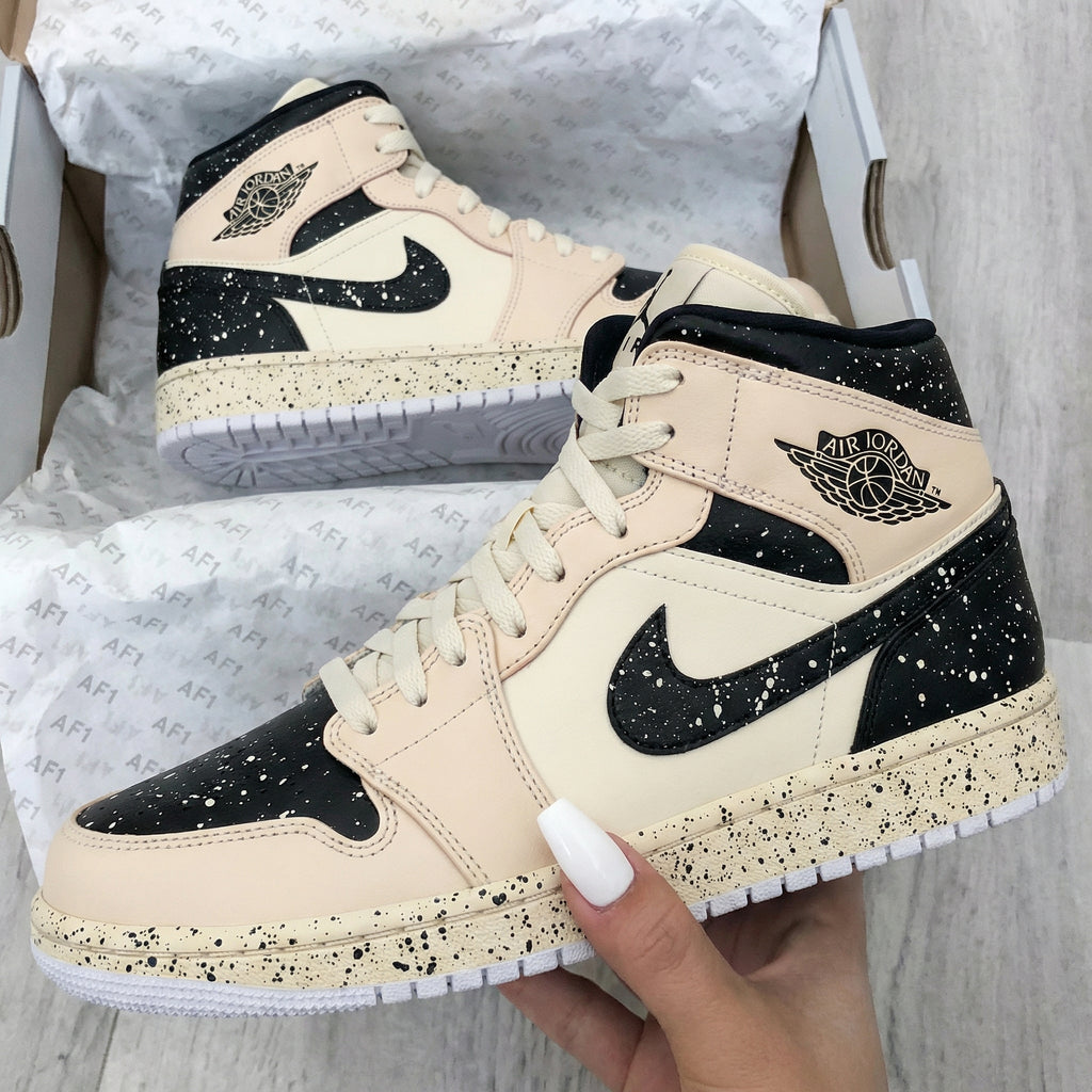 Custom AJ 1s Shoes Black Beige Speckled Design-oicustom