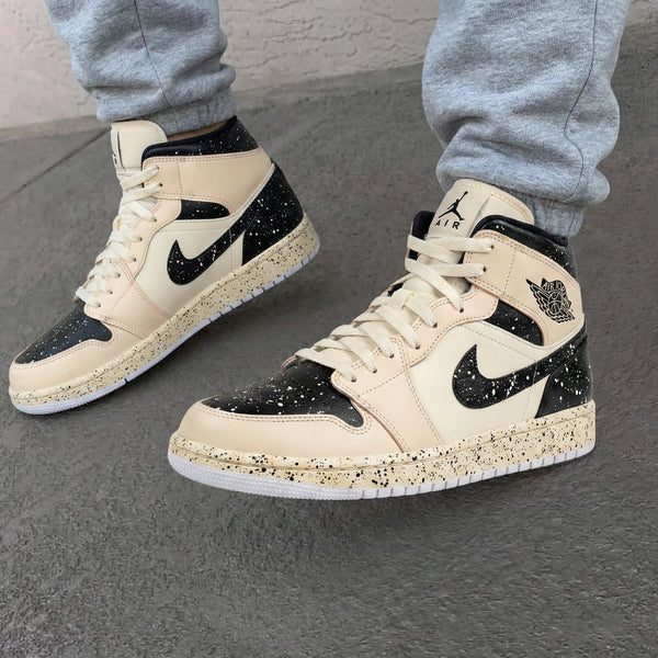 Custom AJ 1s Shoes Black Beige Speckled Design-oicustom