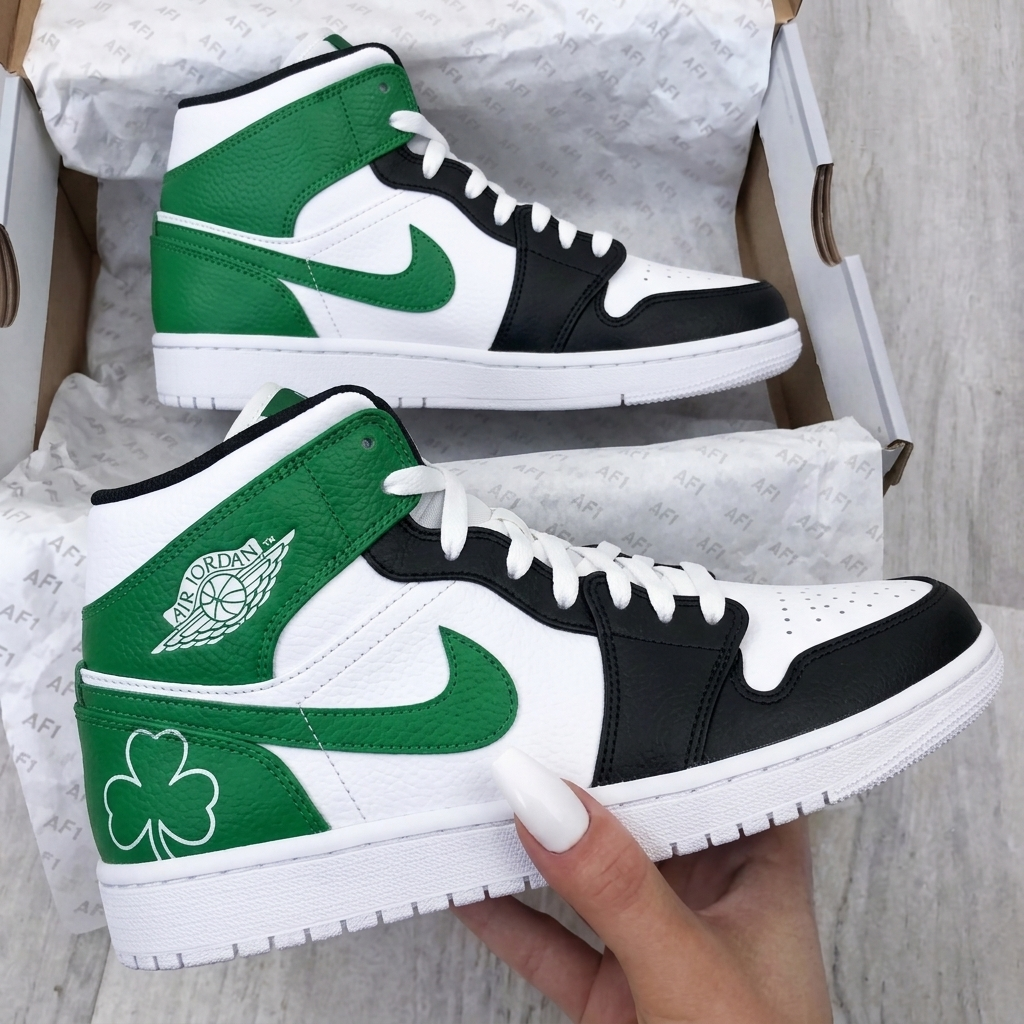 Custom AJ 1s Shoes Black Green Clover-oicustom