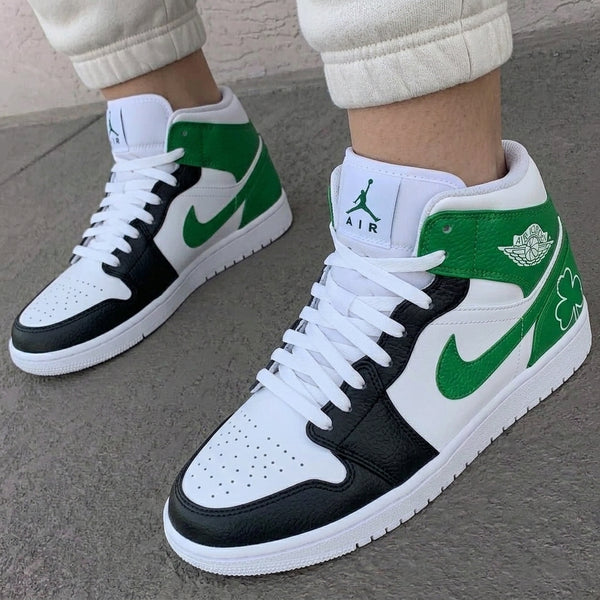 Custom AJ 1s Shoes Black Green Clover-oicustom