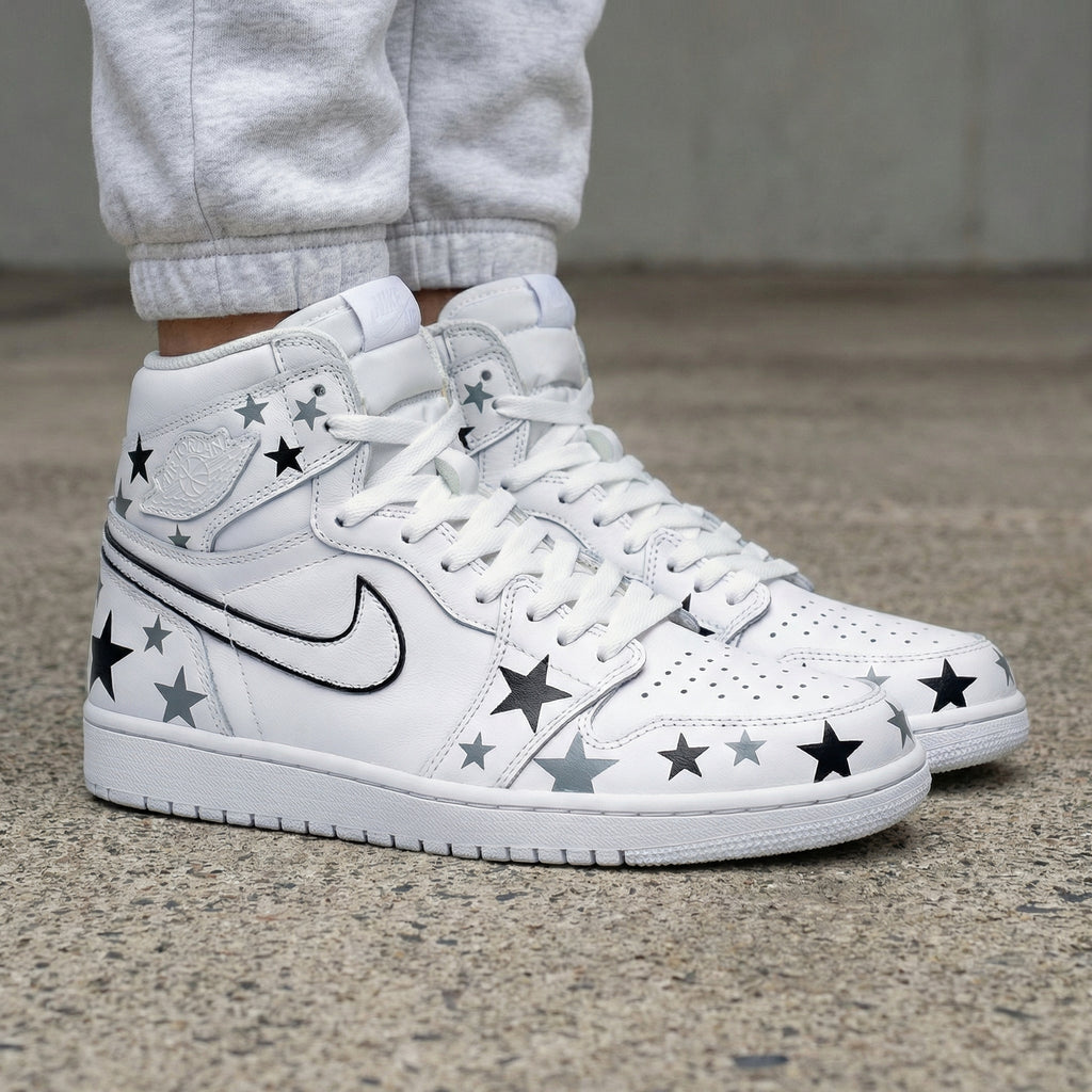 Custom AJ 1s Shoes Black Grey Star Pattern-oicustom