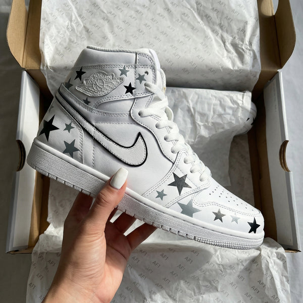 Custom AJ 1s Shoes Black Grey Star Pattern-oicustom