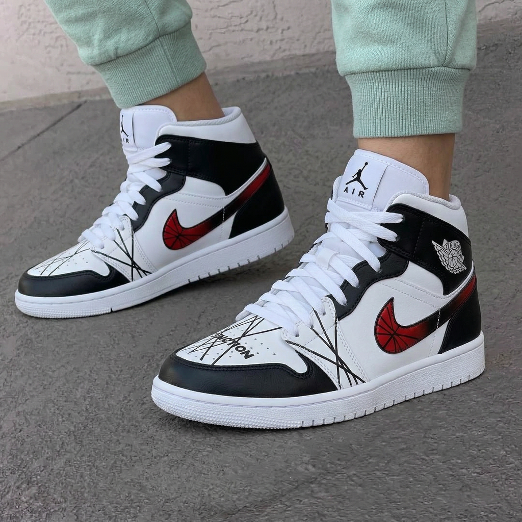 Custom AJ 1s Shoes Black Red Cross Lines Red-oicustom