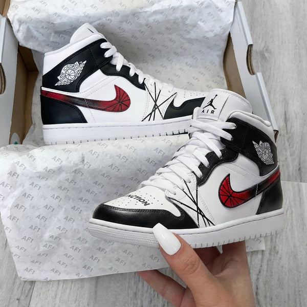 Custom AJ 1s Shoes Black Red Cross Lines Red-oicustom