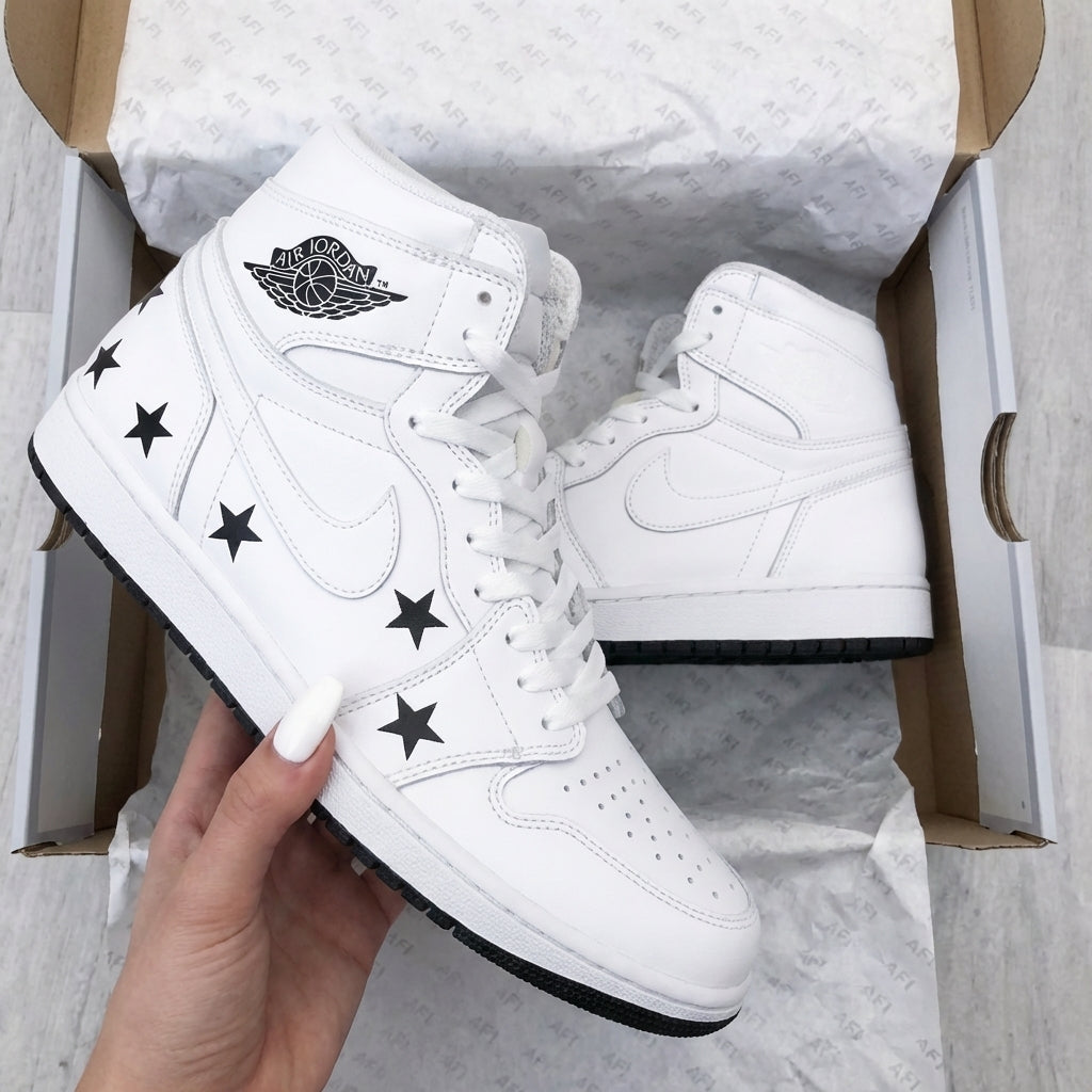 Custom AJ 1s Shoes Black Stars-oicustom