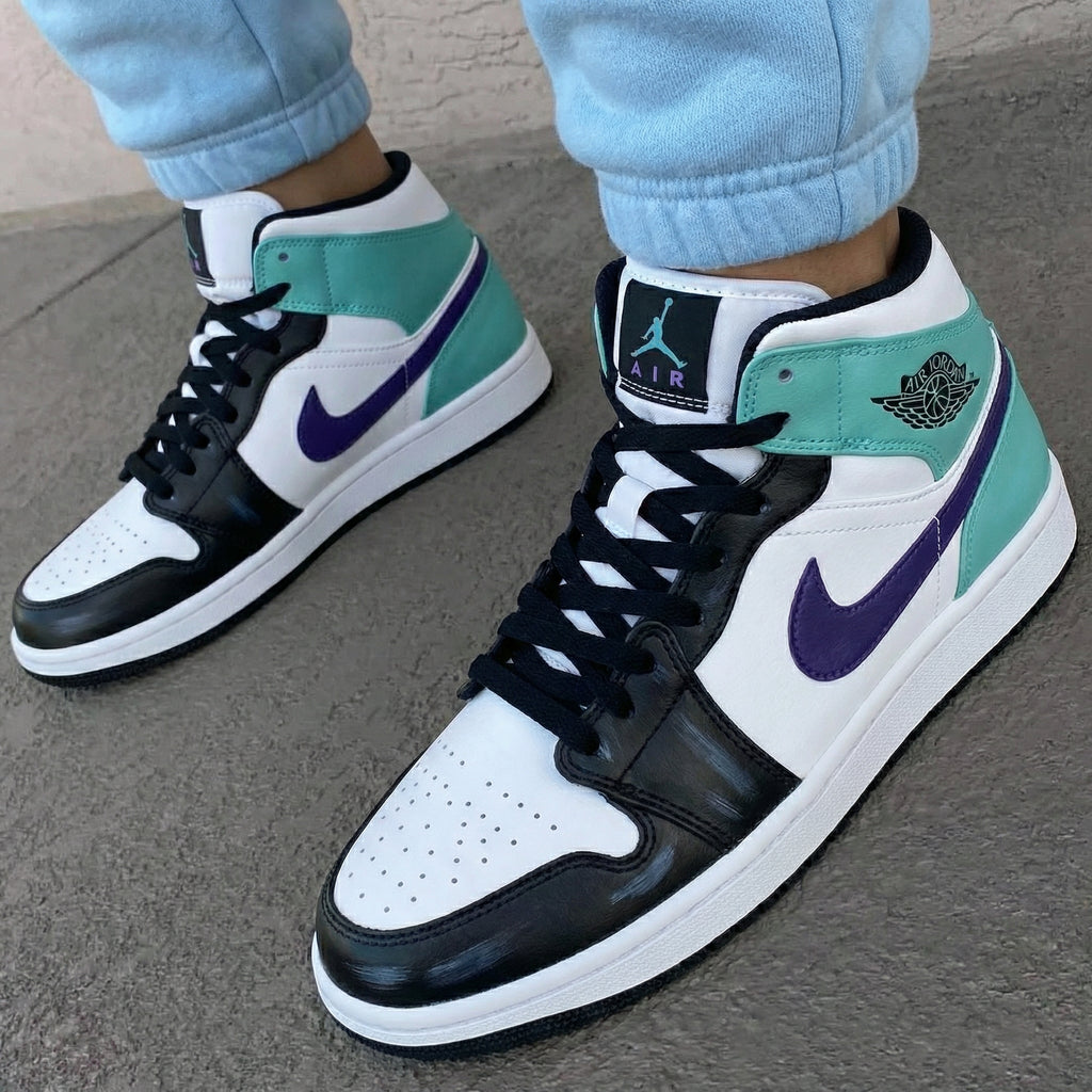 Custom AJ 1s Shoes Black Teal Purple-oicustom