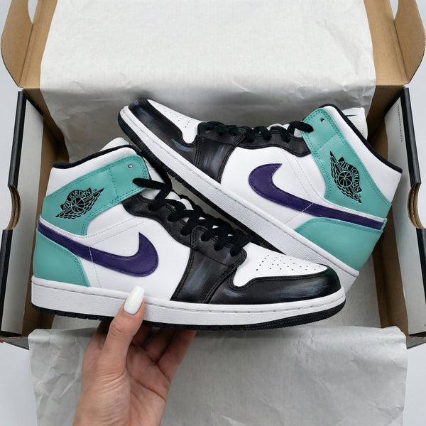 Custom AJ 1s Shoes Black Teal Purple-oicustom