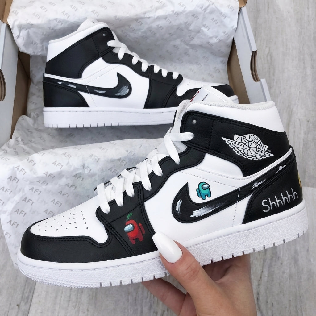 Custom AJ 1s Shoes Black White Among Us Characters-oicustom