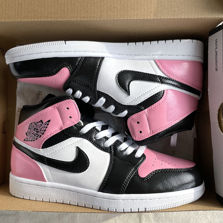 Custom AJ 1s Shoes Black White Baby Pink-oicustom