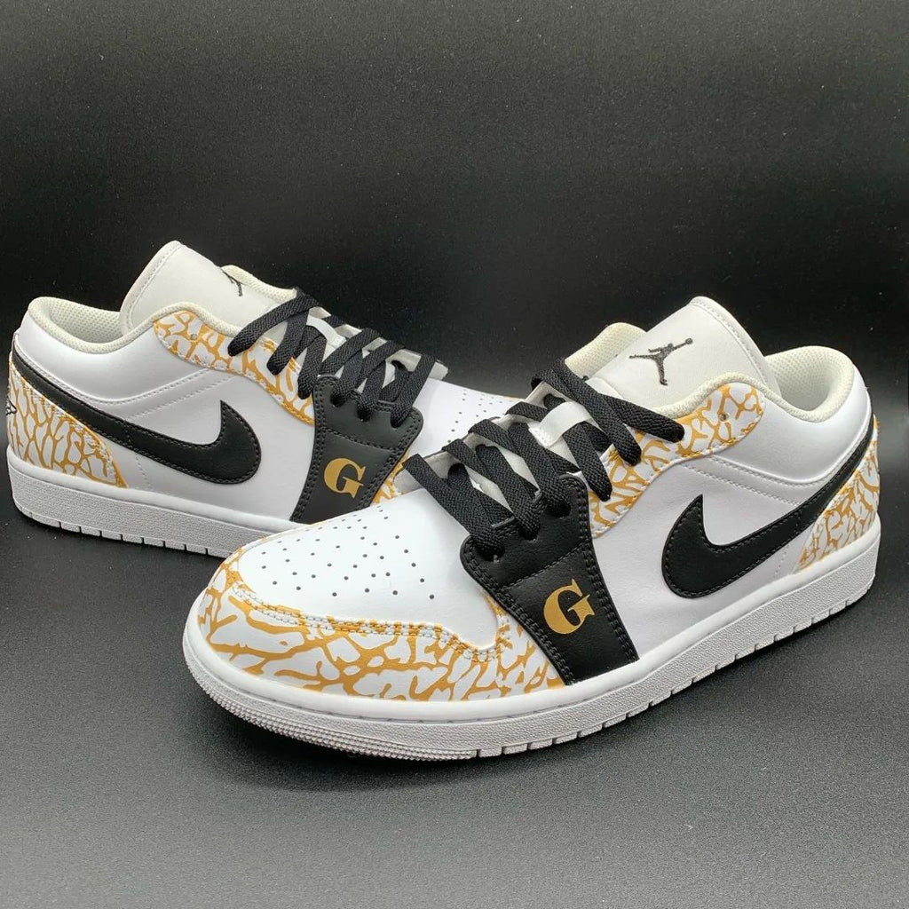 Custom AJ 1s Shoes Black White Gold GG Pattern-oicustom
