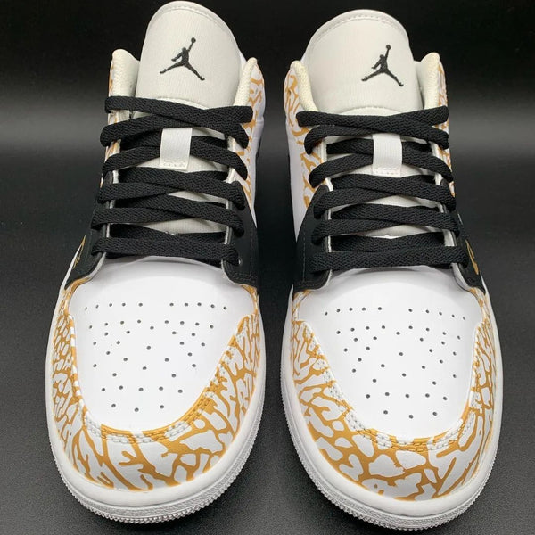 Custom AJ 1s Shoes Black White Gold GG Pattern-oicustom