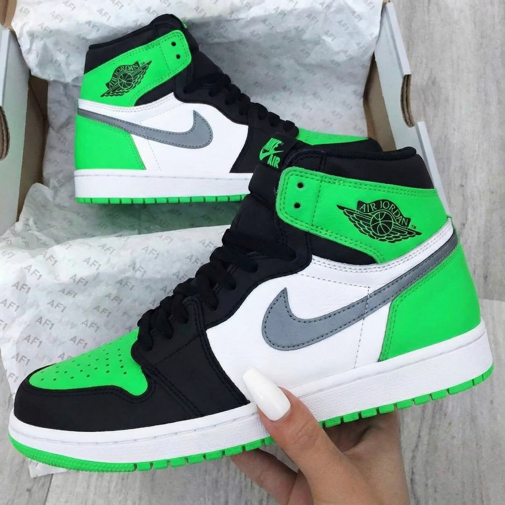 Custom AJ 1s Shoes Black White Green-oicustom