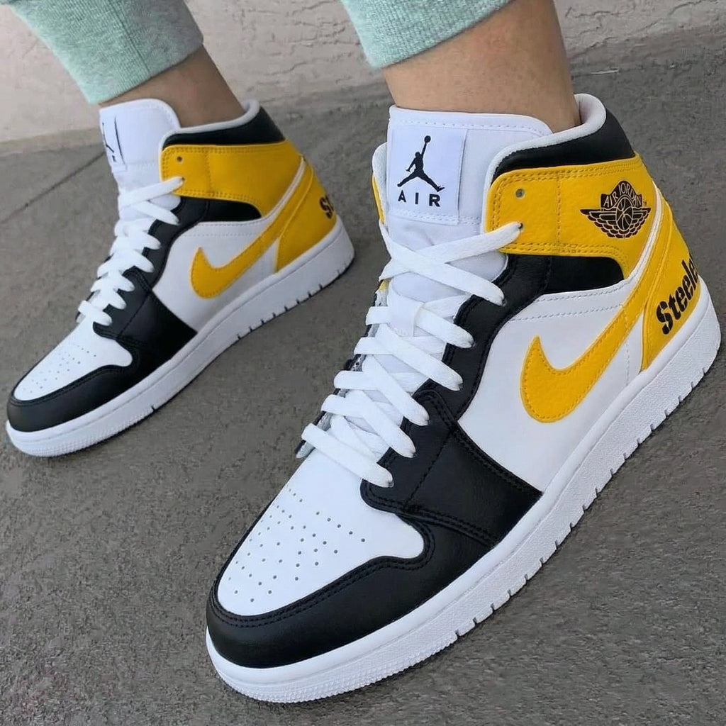 Custom AJ 1s Shoes Black Yellow Steelers Theme-oicustom