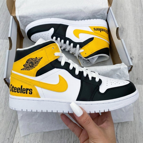 Custom AJ 1s Shoes Black Yellow Steelers Theme-oicustom