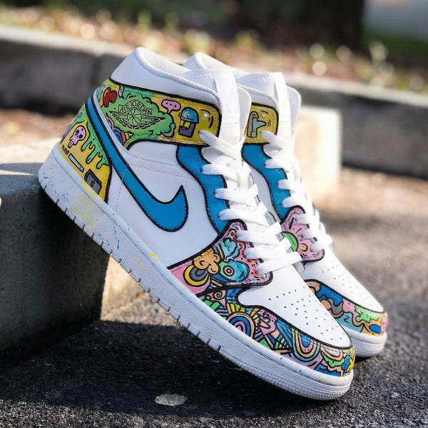 Custom AJ 1s Shoes Blue Multicolor Cartoon Patterns-oicustom