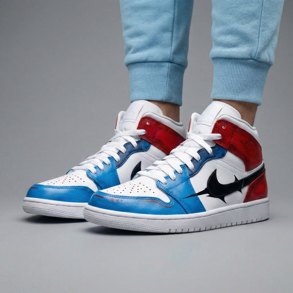 Custom AJ 1s Shoes Blue Red Black Thorn Swoosh-oicustom