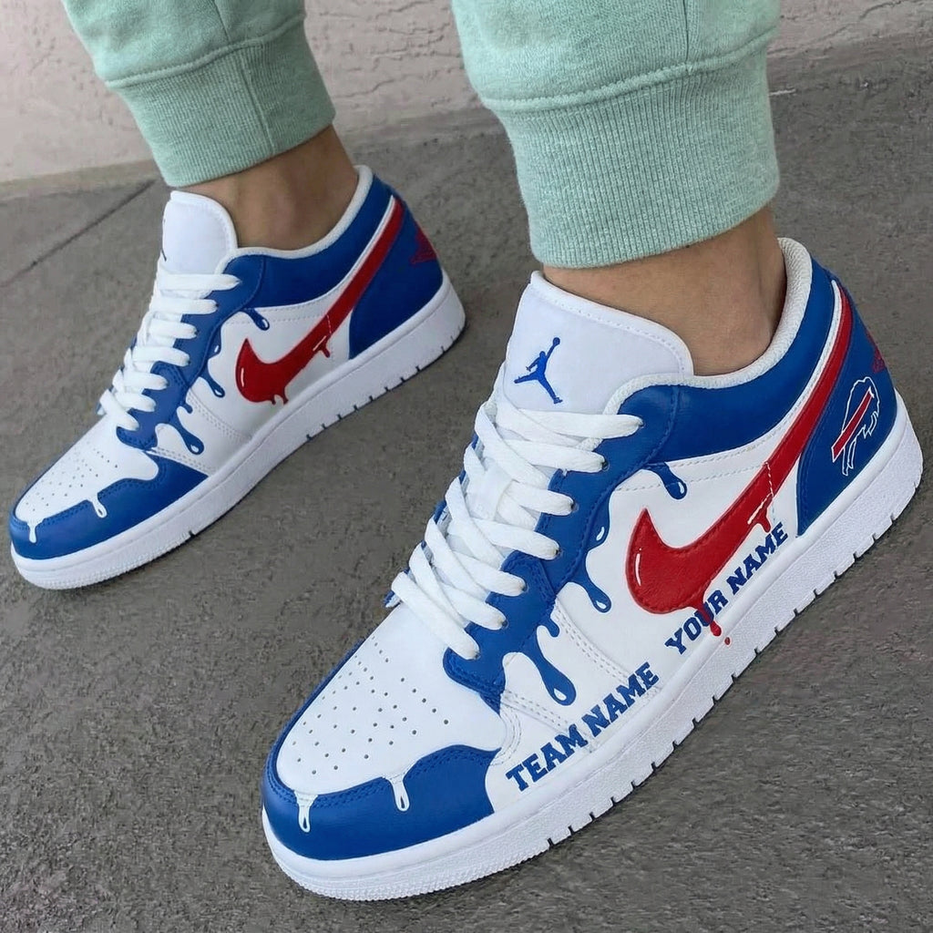 Custom AJ 1s Shoes Blue Red Drip Buffalo-oicustom