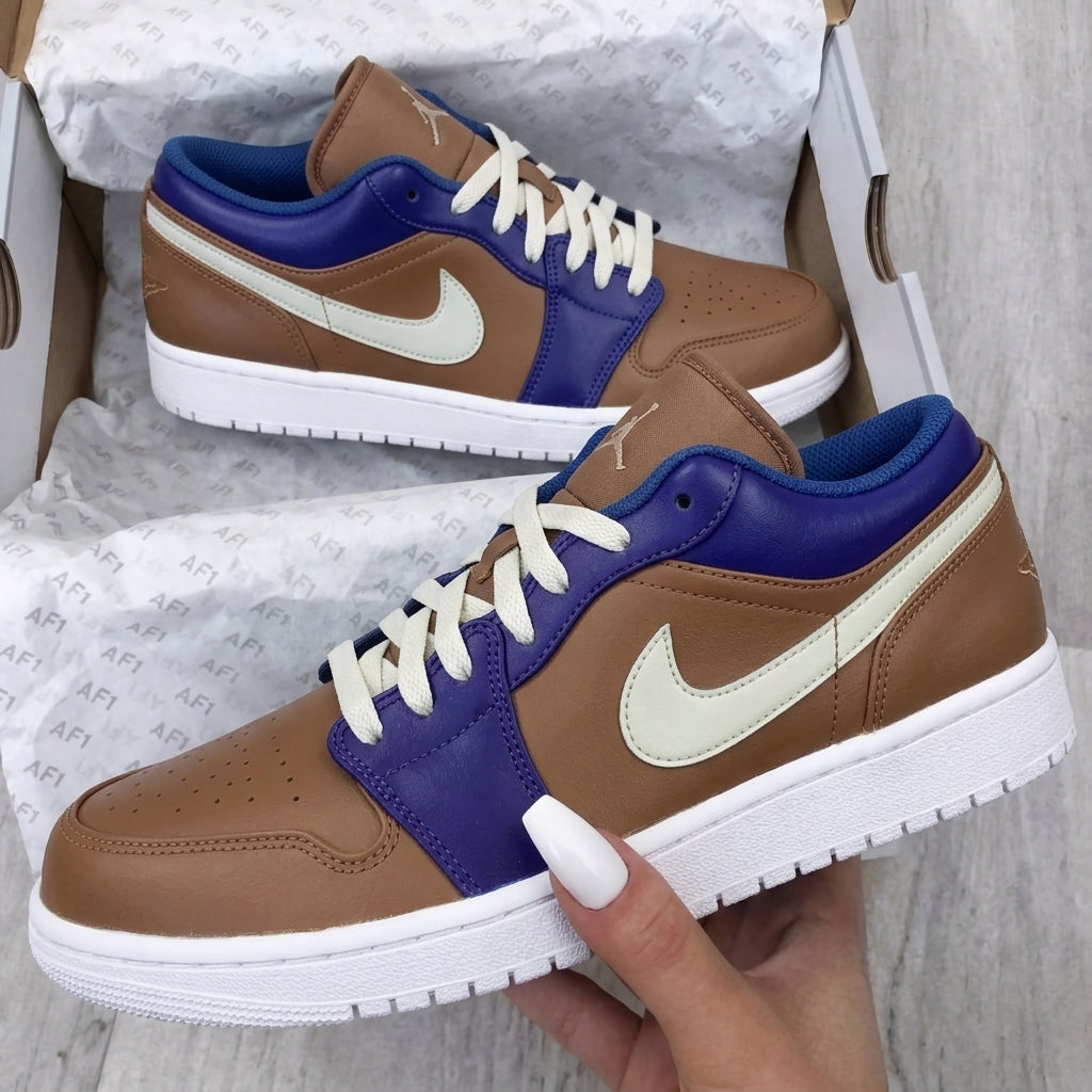 Custom AJ 1s Shoes Brown Blue Cream-oicustom