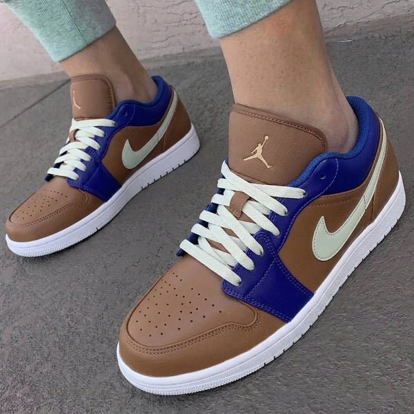 Custom AJ 1s Shoes Brown Blue Cream-oicustom