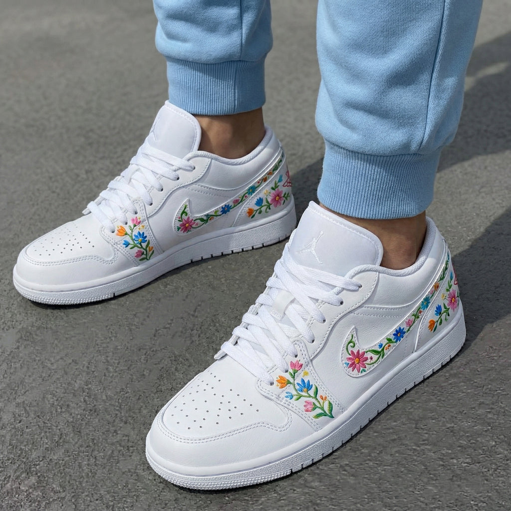 Custom AJ 1s Shoes Colorful Flowers Butterflies-oicustom