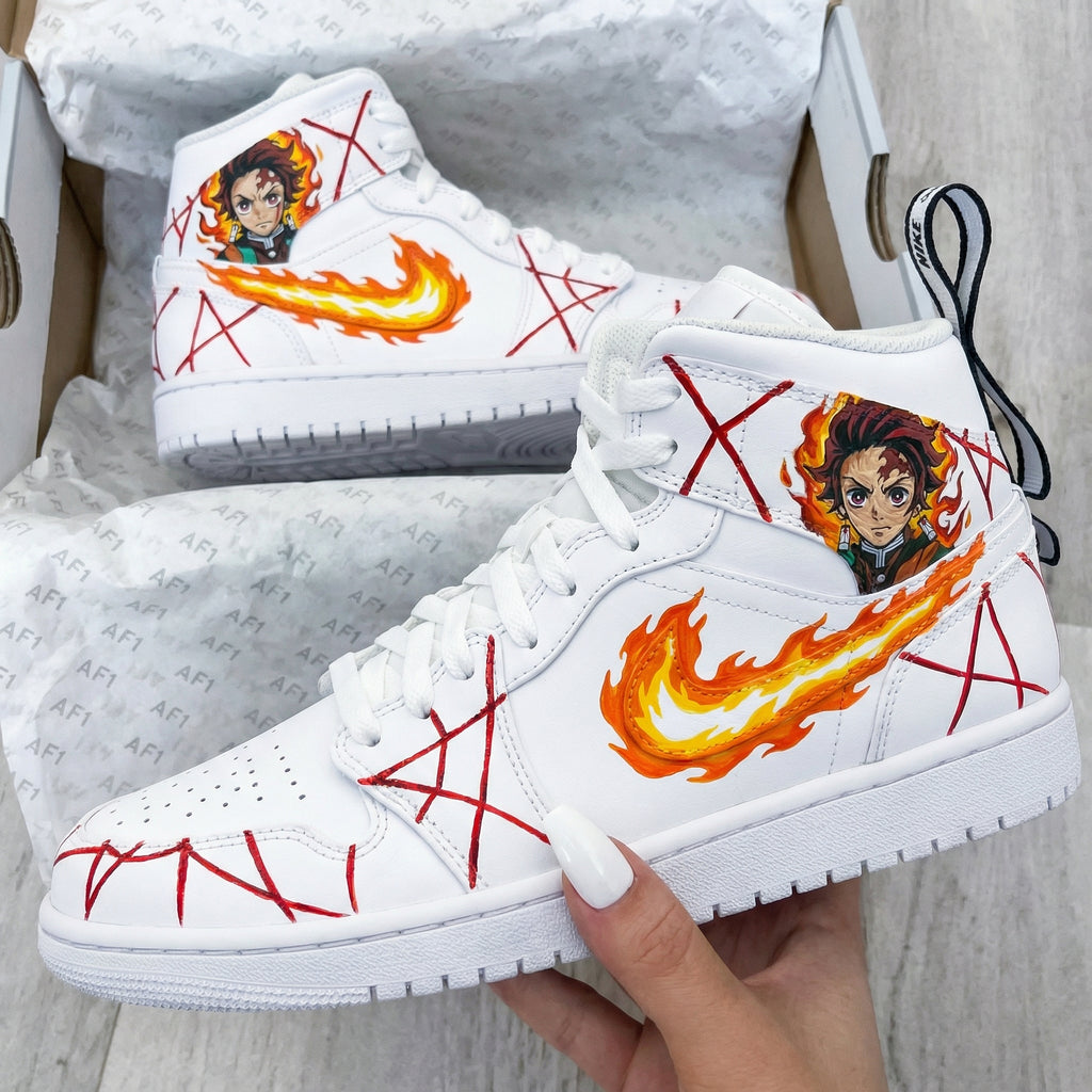 Custom AJ 1s Shoes Demon Slayer Kimetsu no Yaiba Red Orange Demon Slayer Tanjiro Flame-oicustom