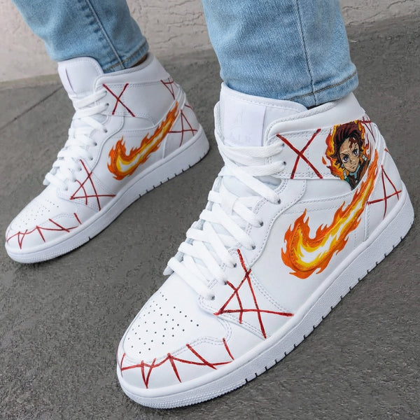 Custom AJ 1s Shoes Demon Slayer Kimetsu no Yaiba Red Orange Demon Slayer Tanjiro Flame-oicustom