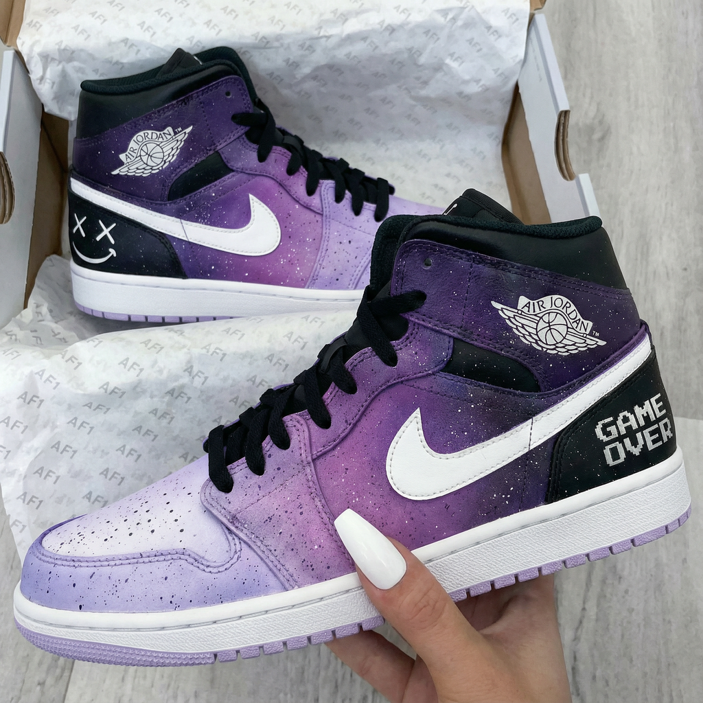 Custom AJ 1s Shoes Futuristic Purple Black Galaxy Design-oicustom