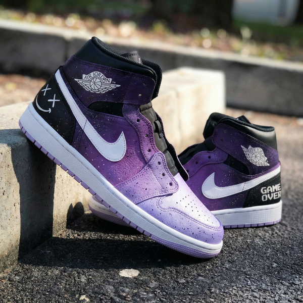 Custom AJ 1s Shoes Futuristic Purple Black Galaxy Design-oicustom
