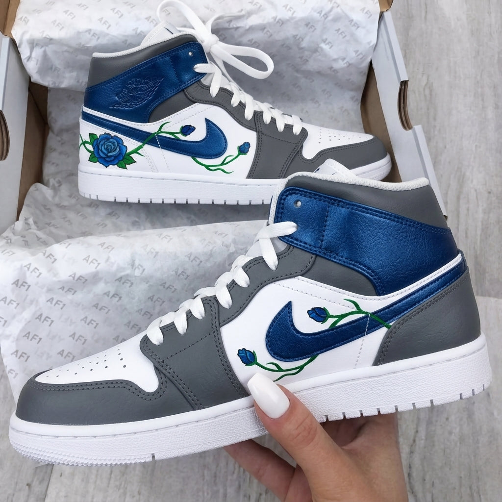 Custom AJ 1s Shoes Gray Blue Blue Rose Green Vine-oicustom
