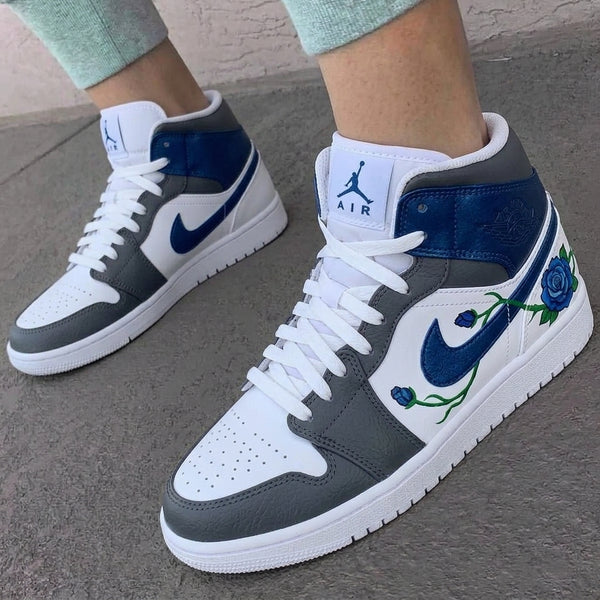 Custom AJ 1s Shoes Gray Blue Blue Rose Green Vine-oicustom