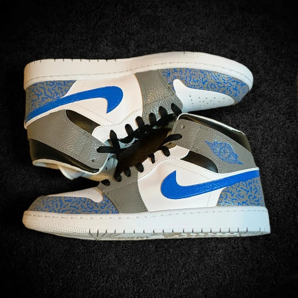 Custom AJ 1s Shoes Gray Blue Crackle Pattern-oicustom