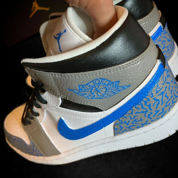 Custom AJ 1s Shoes Gray Blue Crackle Pattern-oicustom