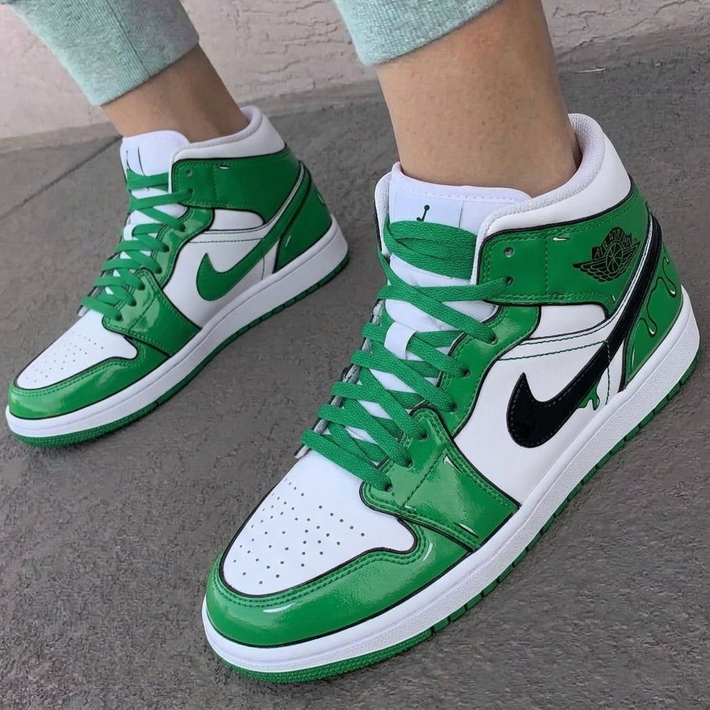 Custom AJ 1s Shoes Green Black Cartoon Drip-oicustom